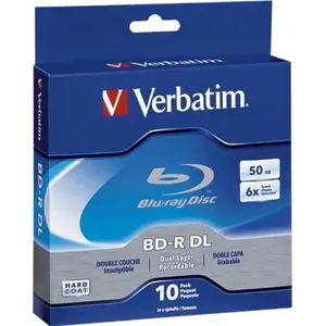 VERBATIM Blu-ray Media BD-R DL, 8X, 50GB Spindle Box 10Pcs