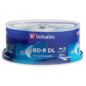 VERBATIM Blu-Ray Media BD-R DL, 8X, 50GB Spindle Box 25Pcs