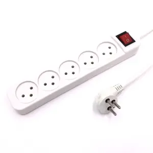 Power strip for 5 outlets + 1 meter cable + LUGGAR circuit breaker