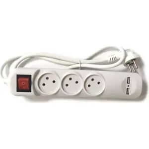 מפצל חשמל ל - 3 שקעים + 2 יציאות USB 3.1A + כבל 1מ' + מפסק LUGGAR XS-MS-31-USB